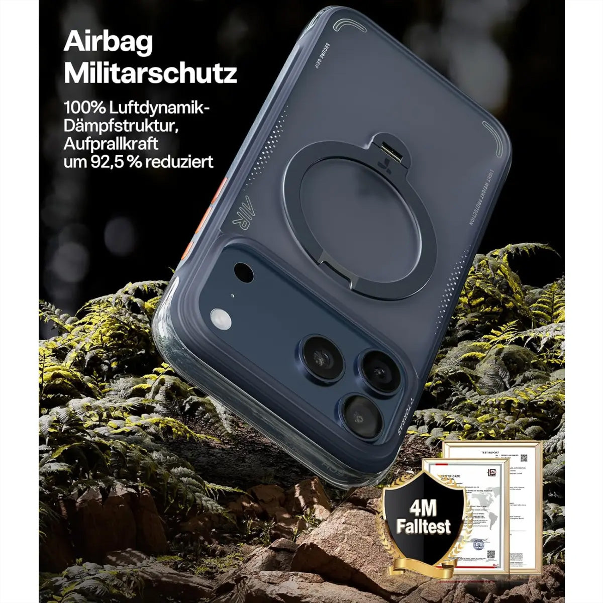 Torras Ostand Q3 Air Backcover – für Apple iPhone 16 Pro Max, MagSafe, mit Ständer, Kunststoff, Blau