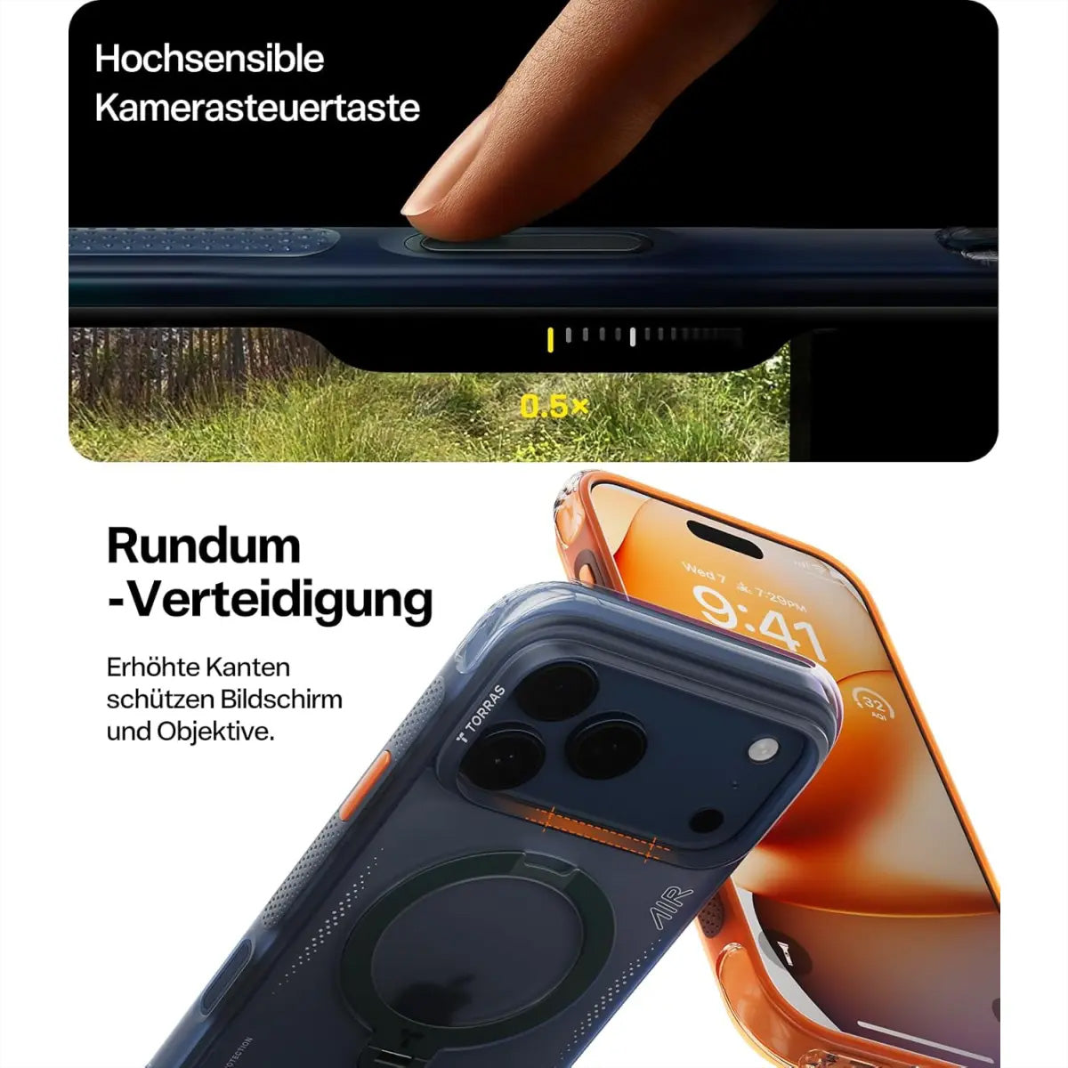 Torras Ostand Q3 Air Backcover – für Apple iPhone 16 Pro Max, MagSafe, mit Ständer, Kunststoff, Blau