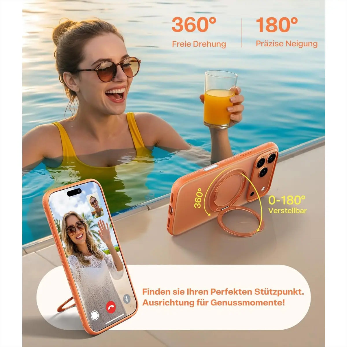 Torras UPRO Ostand Pro – Rückcover – für Apple iPhone 17 Pro Max, MagSafe, mit Ständer, Kunststoff, Orange