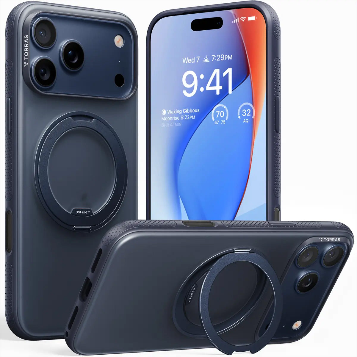 Torras Ostand R Fitness Backcover – für Apple iPhone 17 Pro Max, PC+TPU, schwarz, 360° Ringhalter