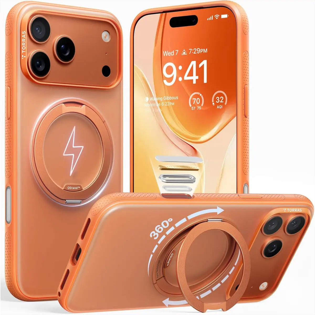 Torras UPRO Ostand Pro Backcover – für Apple iPhone 17 Pro, MagSafe, mit Ständer, PC+TPU, Orange