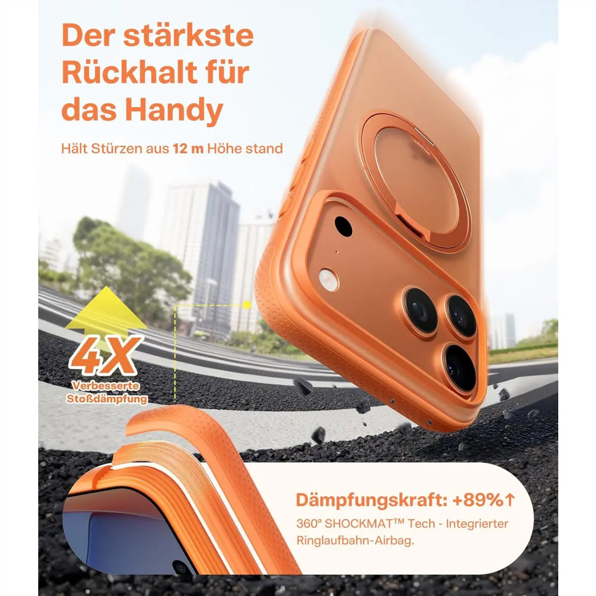 Torras UPRO Ostand Pro Backcover – für Apple iPhone 17 Pro, MagSafe, mit Ständer, PC+TPU, Orange
