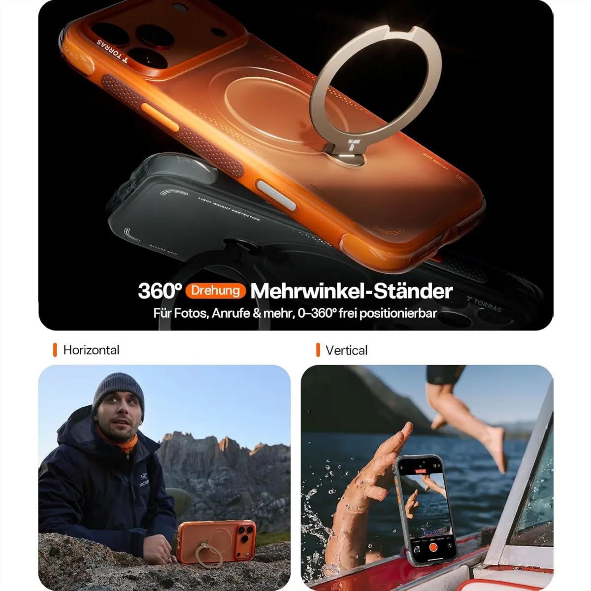 Torras Ostand Q3 Air Backcover – für Apple iPhone 17 Pro Max, MagSafe, mit Ständer, PC, Schwarz