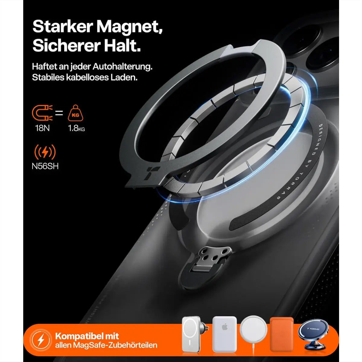 Torras Ostand Q3 Air Backcover – für Apple iPhone 17 Pro, MagSafe, mit Ständer, PC, schwarz