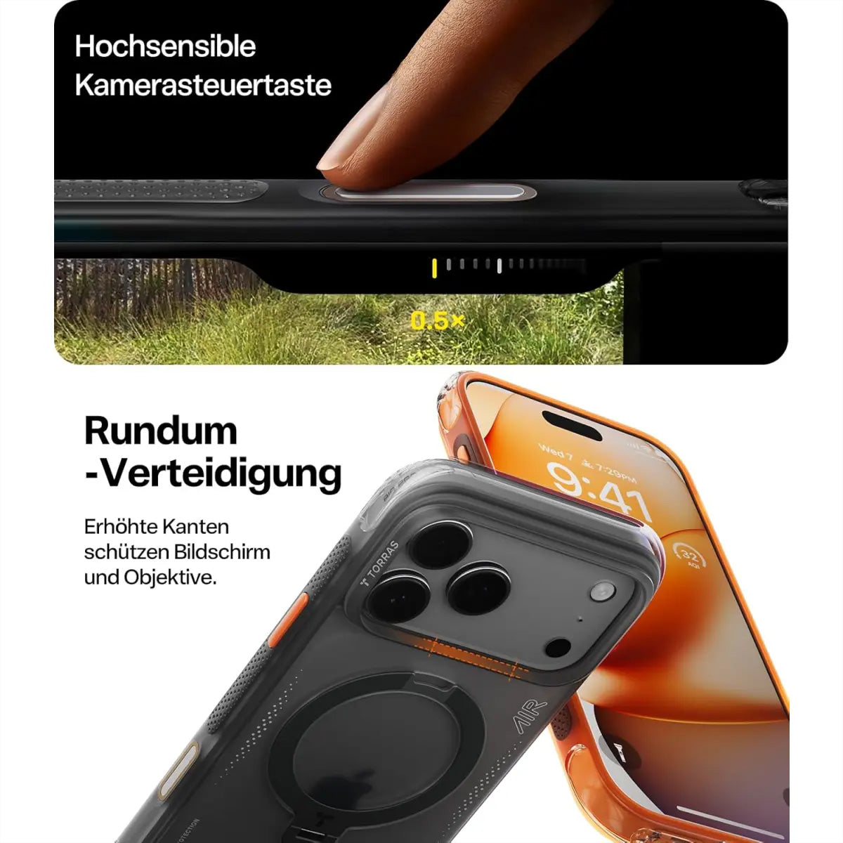 Torras Ostand Q3 Air Backcover – für Apple iPhone 17 Pro, MagSafe, mit Ständer, PC, schwarz