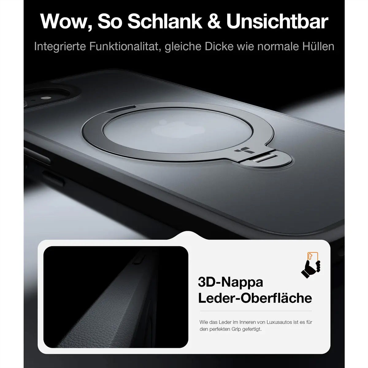 Torras Ostand 360 Spin – Backcover – für Apple iPhone 16e, MagSafe, 360° Ringhalter, PC+TPU, Schwarz