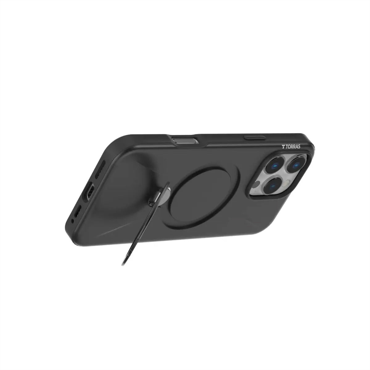 Torras Ostand 360 Spin Fusion Backcover – für Apple iPhone 16 Pro Max, MagSafe, mit Ständer, PC+TPU, Schwarz