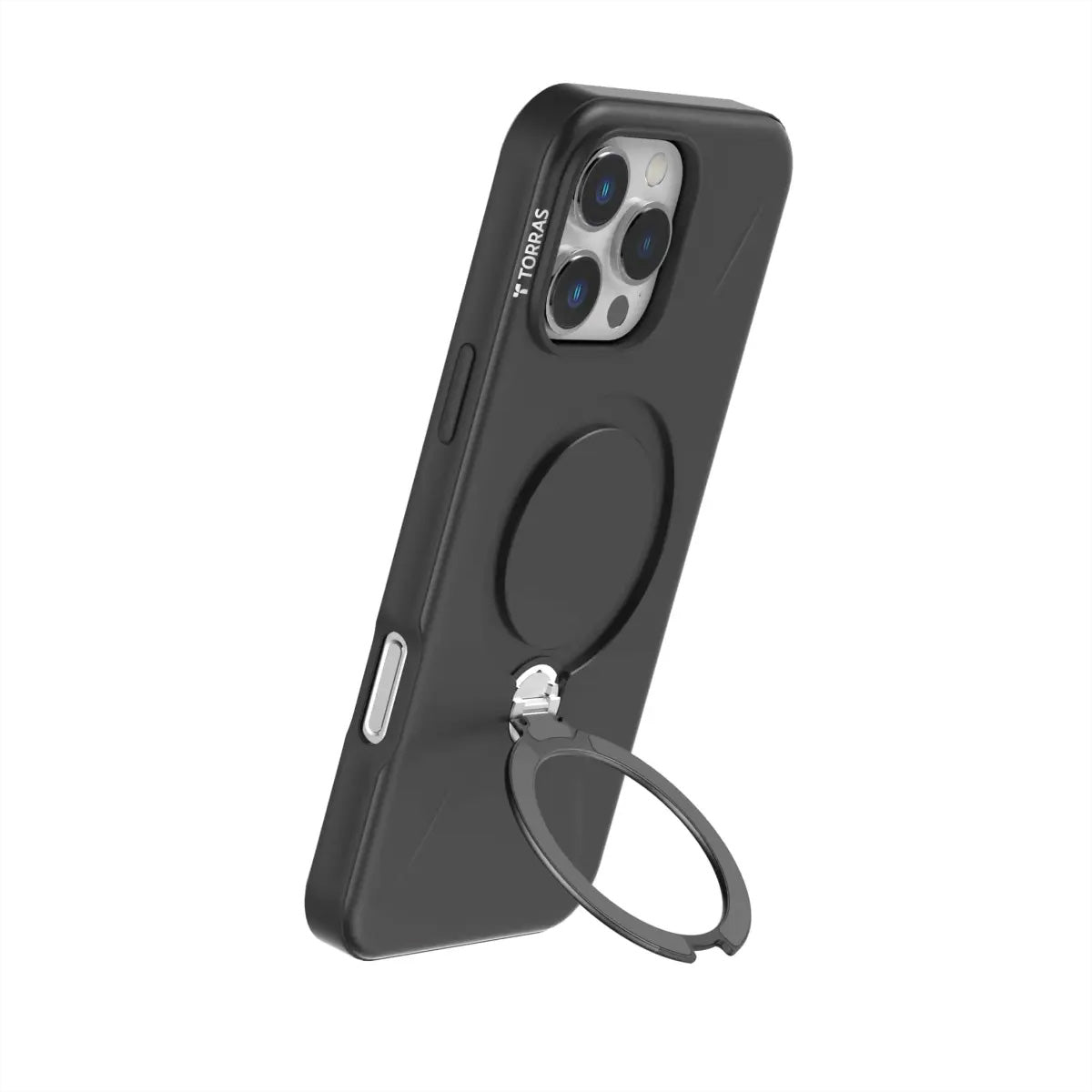 Torras Ostand 360 Spin Fusion Backcover – für Apple iPhone 16 Pro Max, MagSafe, mit Ständer, PC+TPU, Schwarz