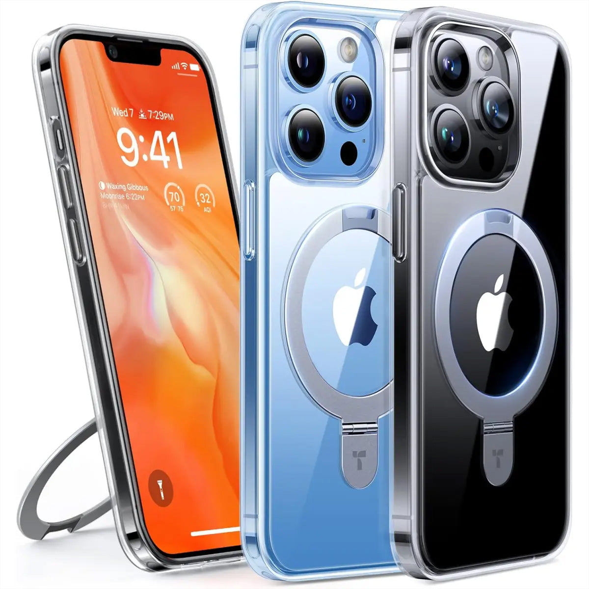 Torras UPRO Ostand Backcover – für Apple iPhone 13 Pro, MagSafe, mit Ständer, PC+TPU, transparent