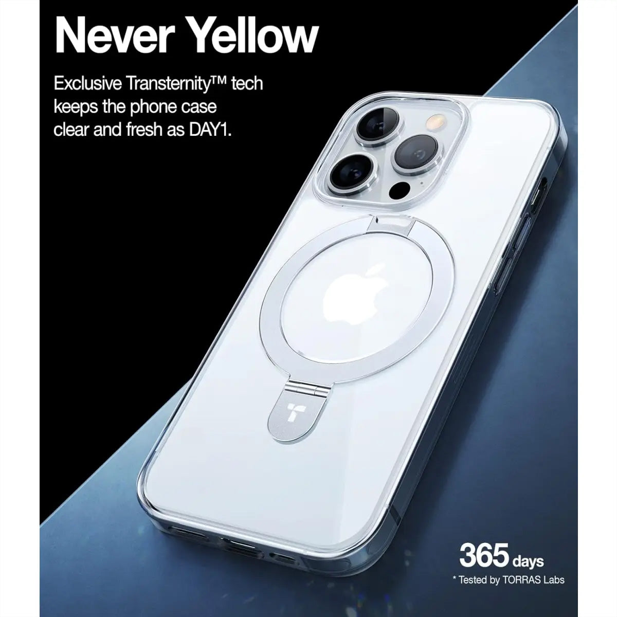 Torras UPRO Ostand Backcover – für Apple iPhone 13 Pro, MagSafe, mit Ständer, PC+TPU, transparent