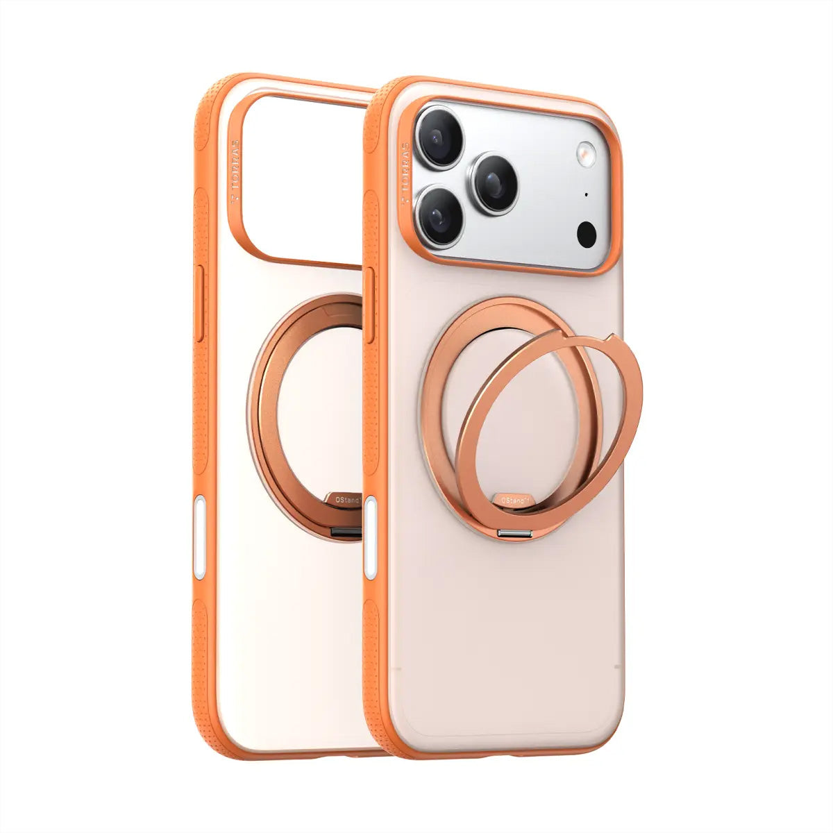 Torras Ostand R Fitness Backcover – für Apple iPhone 17 Pro, MagSafe, mit Ständer, PC+TPU, Orange, Ringhalter