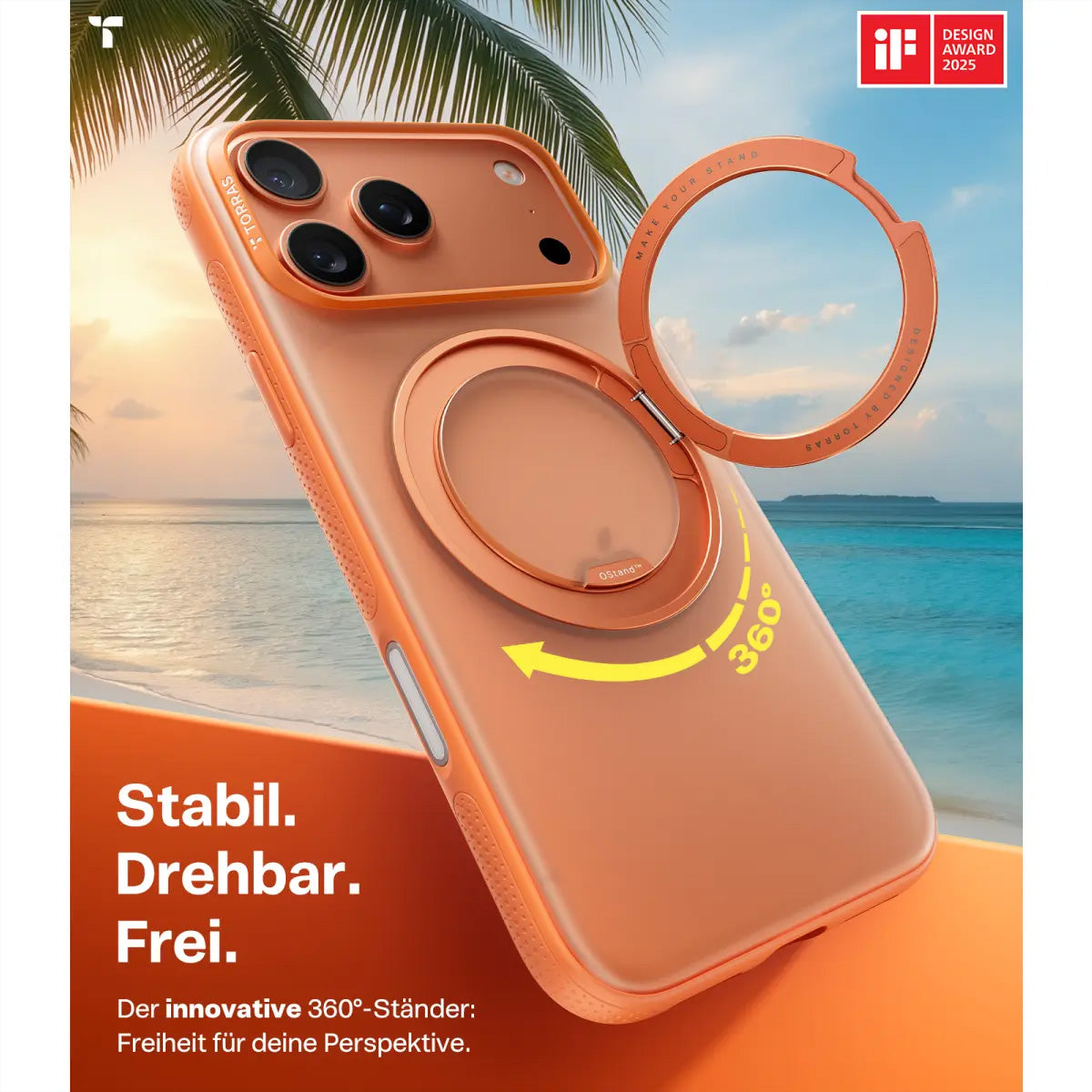 Torras Ostand R Fitness Backcover – für Apple iPhone 17 Pro, MagSafe, mit Ständer, PC+TPU, Orange, Ringhalter