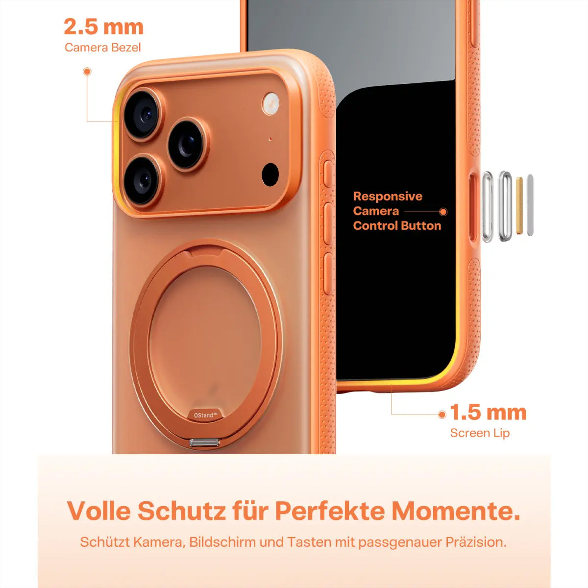 Torras Ostand R Fitness Backcover – für Apple iPhone 17 Pro, MagSafe, mit Ständer, PC+TPU, Orange, Ringhalter