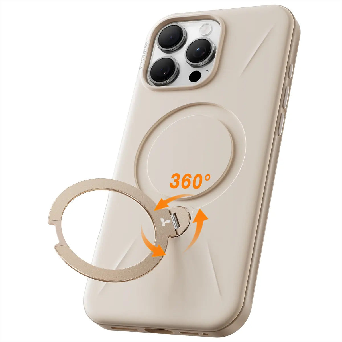 Torras Ostand 360 Spin Fusion Backcover – für Apple iPhone 16 Pro Max, MagSafe, mit Ständer, PC+TPU, Beige