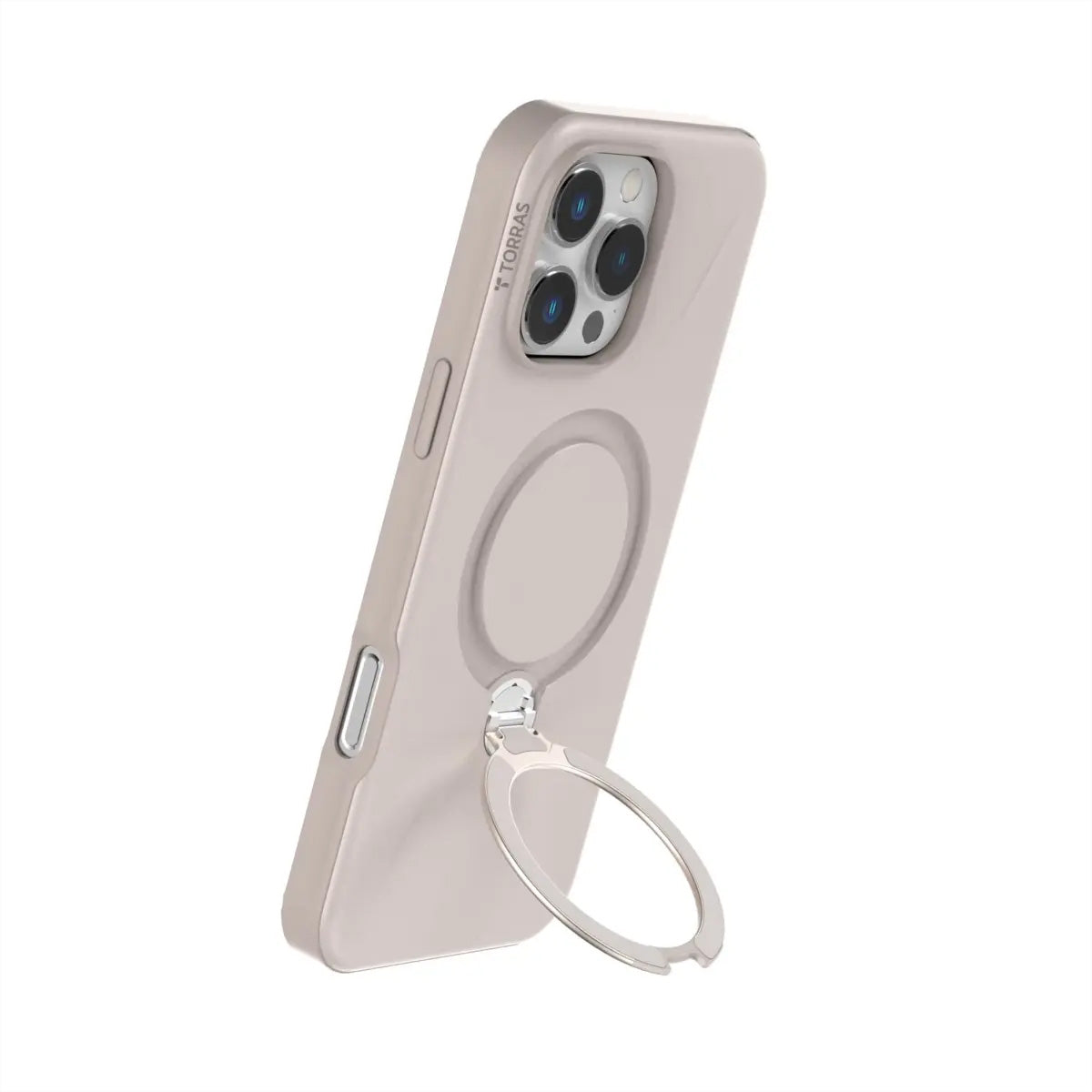 Torras Ostand 360 Spin Fusion Backcover – für Apple iPhone 16 Pro Max, MagSafe, mit Ständer, PC+TPU, Beige