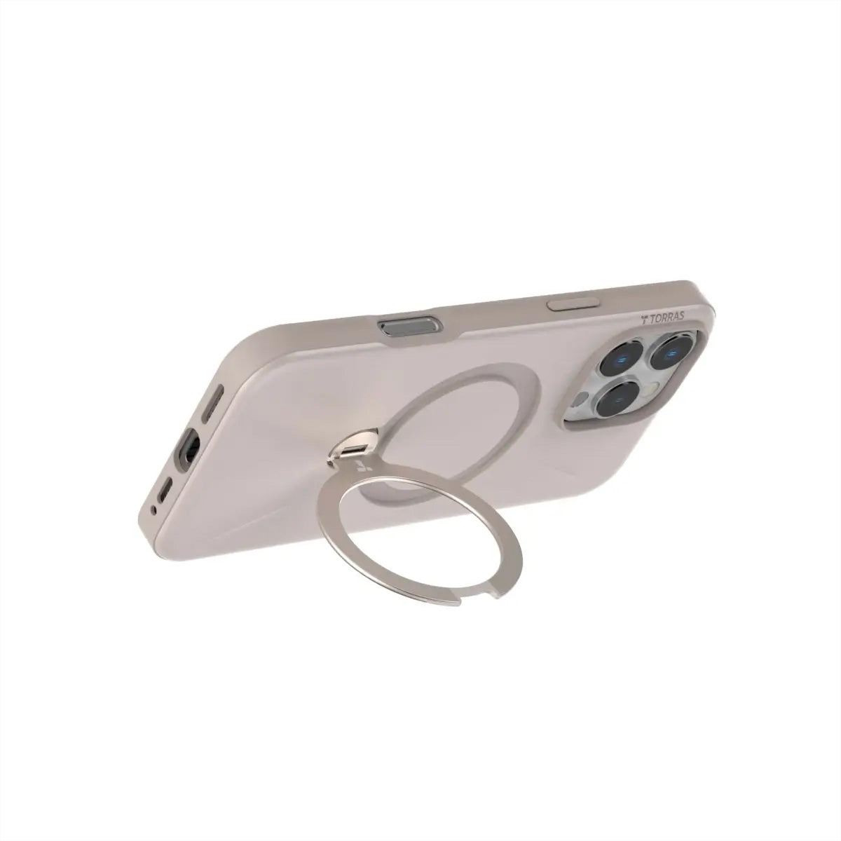 Torras Ostand 360 Spin Fusion Backcover – für Apple iPhone 16 Pro Max, MagSafe, mit Ständer, PC+TPU, Beige