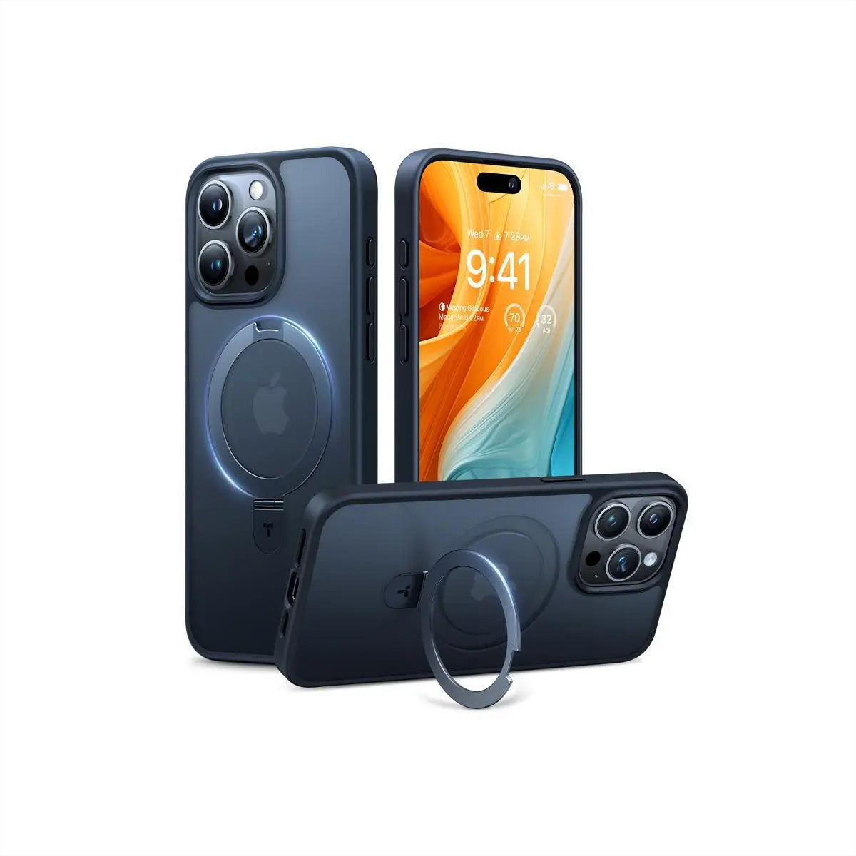 Torras UPRO Ostand Matte Backcover – für Apple iPhone 15 Pro Max, MagSafe, mit Ständer, PC+TPU, Schwarz