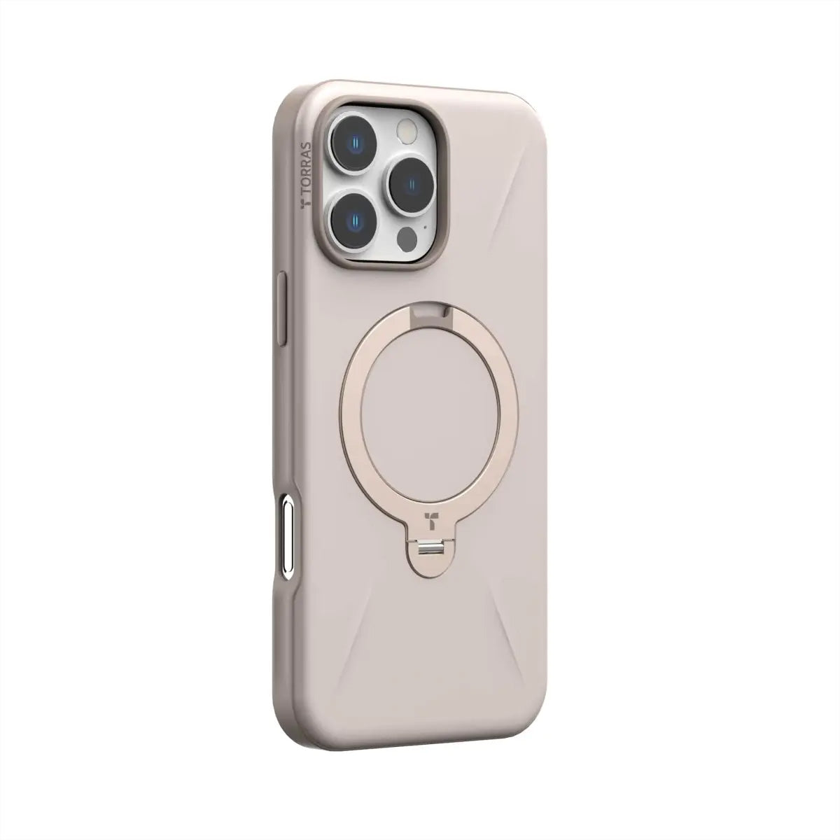 Torras Ostand 360 Spin Fusion Backcover – für Apple iPhone 16 Pro, MagSafe, mit Ständer, PC+TPU, Beige