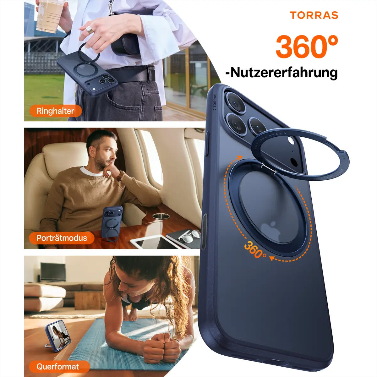 Torras Backcover – für Apple iPhone 17 Pro Max, MagSafe, mit Ständer, PC+TPU, Blau