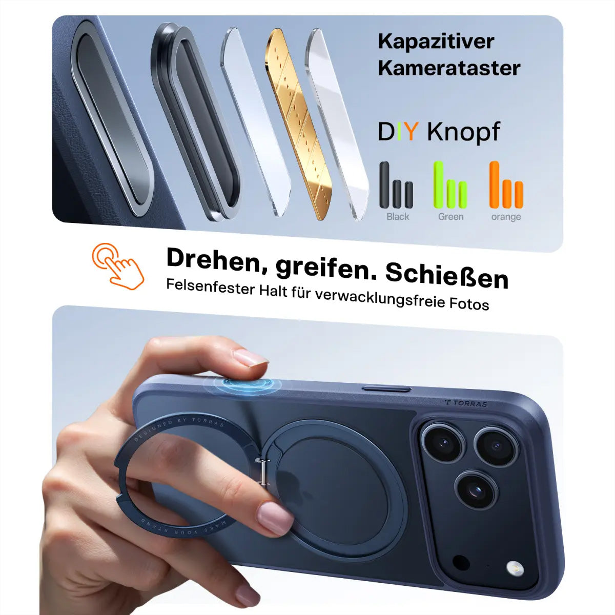 Torras UPRO Ostand Pro Backcover – für iPhone 17 Pro / 17 Pro Max, MagSafe, mit Ständer, PC+TPU, Blau