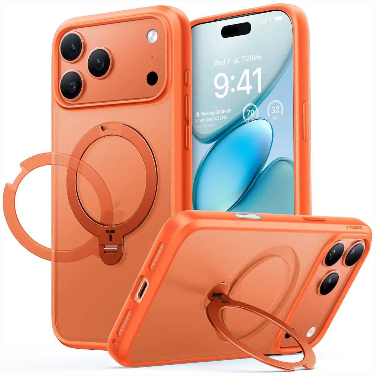 Torras UPRO Ostand Spin Backcover – für Apple iPhone 17 Pro Max, MagSafe, mit Ständer, PC+TPU, Orange
