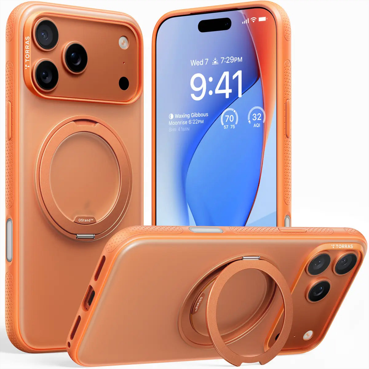 Torras Ostand R Fitness – Backcover – für Apple iPhone 17 Pro Max – MagSafe, mit Ständer, PC+TPU, Orange