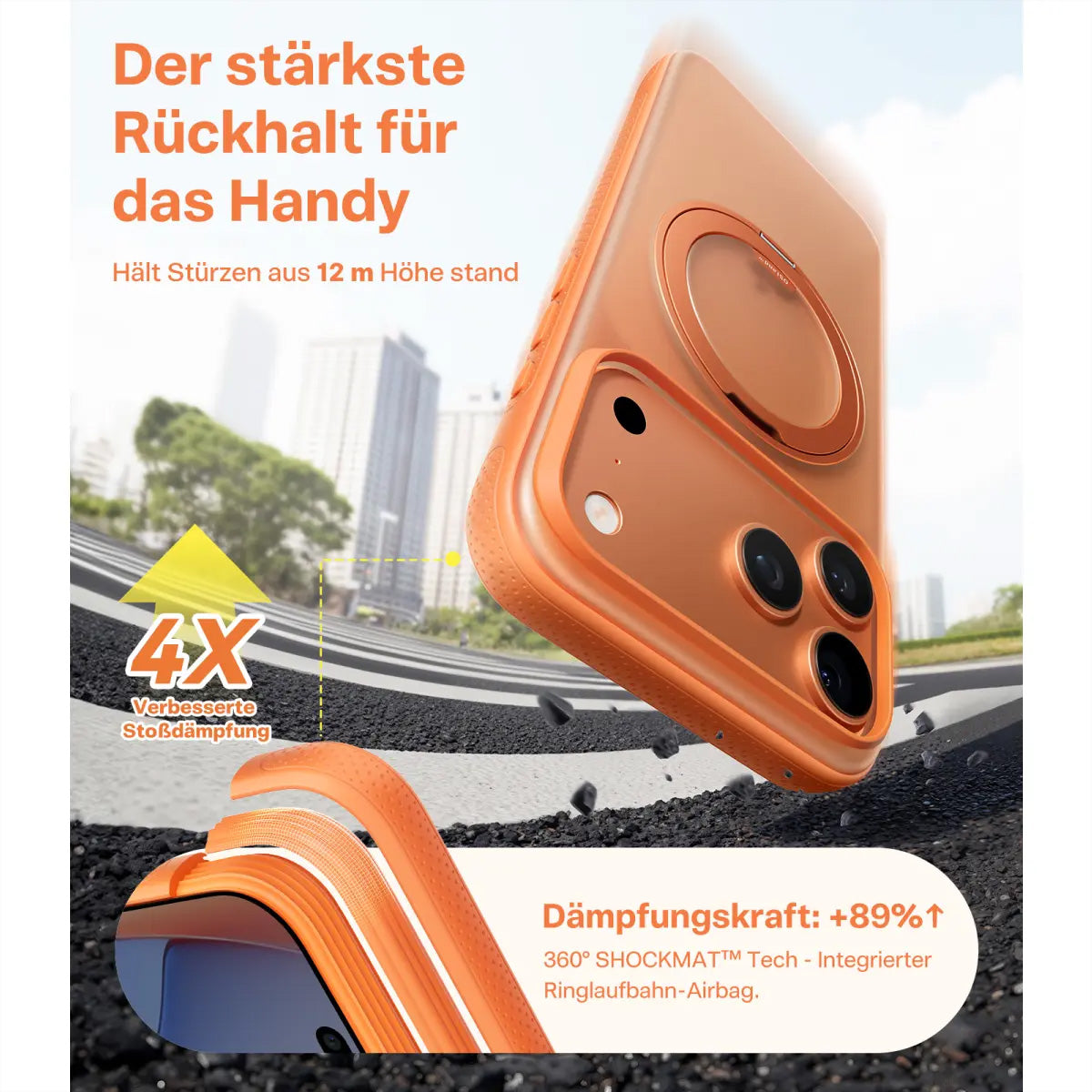 Torras Ostand R Fitness – Backcover – für Apple iPhone 17 Pro Max – MagSafe, mit Ständer, PC+TPU, Orange