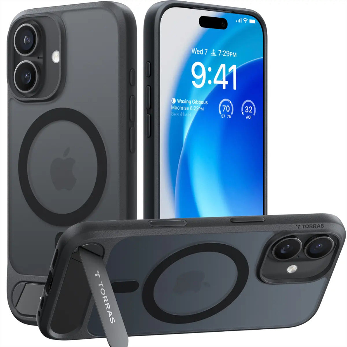 Torras Backcover – für Apple iPhone 17, MagSafe, mit Ständer, PC+TPU, Schwarz