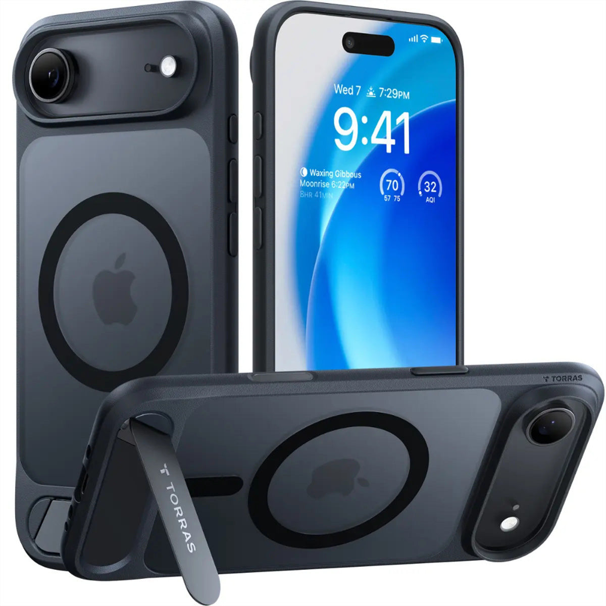 Torras Backcover – für Apple iPhone 17 Air, MagSafe, mit Ständer, PC+TPU, schwarz