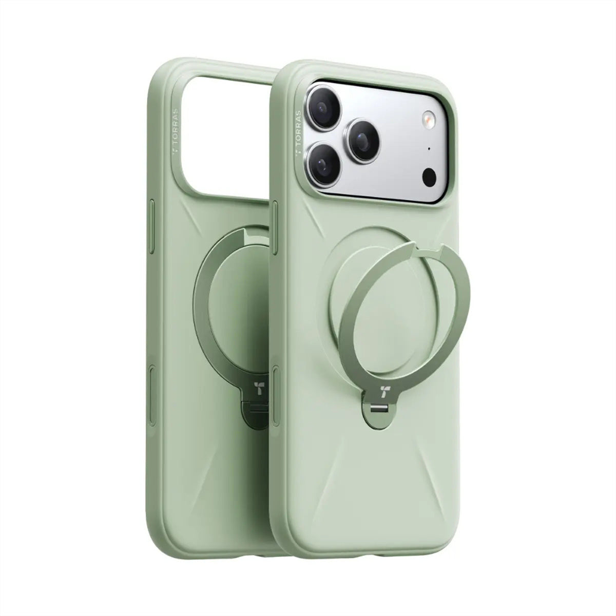 Torras Ostand Spin Softune Backcover – für Apple iPhone 17 Pro, MagSafe, mit Ständer, Kunststoff, Grün