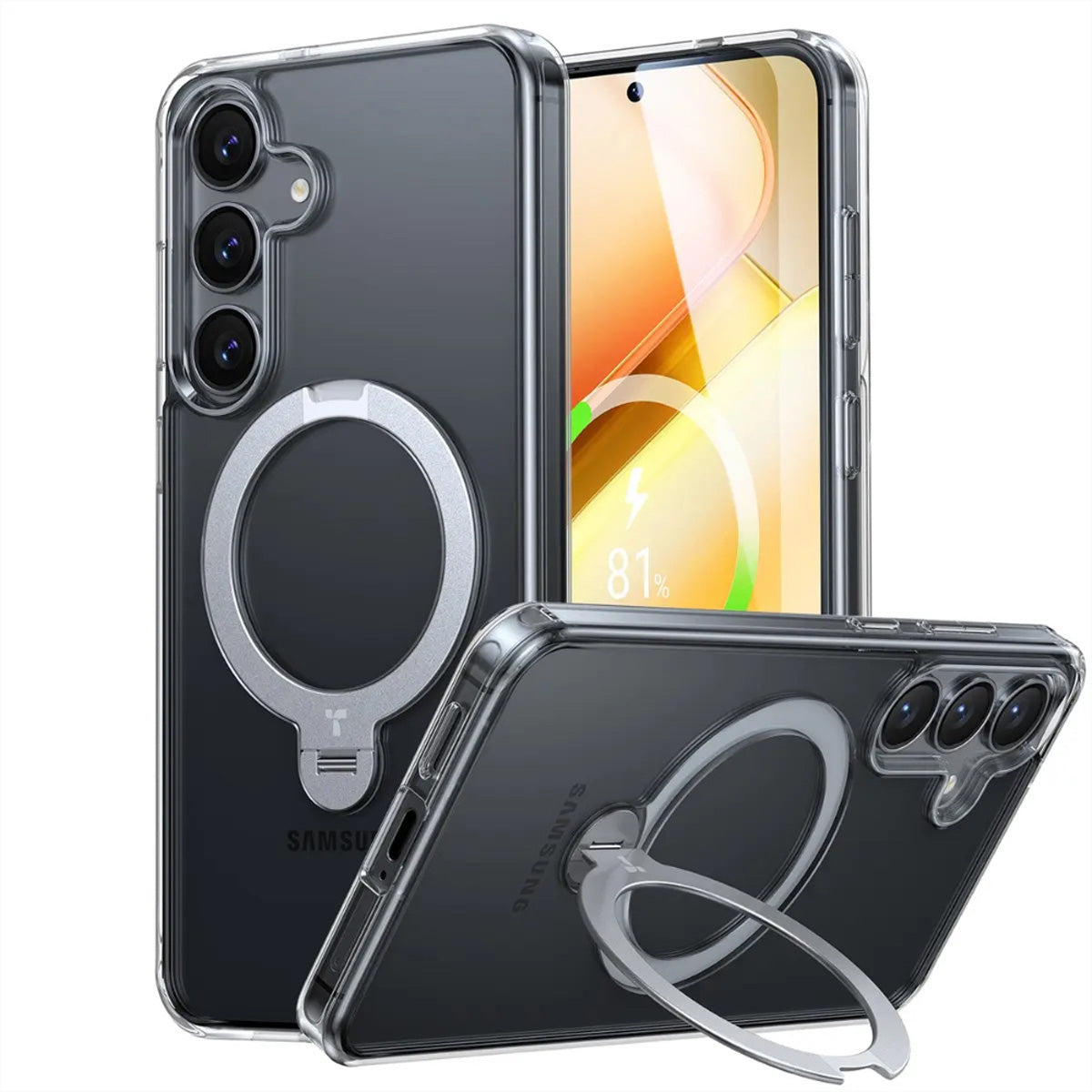 Torras Ostand 360° Backcover – für Samsung Galaxy S25, MagSafe, mit Ständer, Kunststoff, Transparent