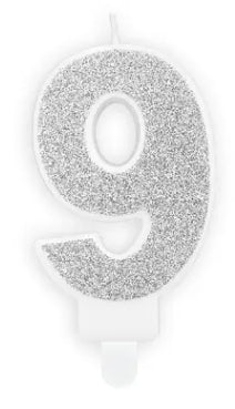 PartyDeco Geburtstagskerzen Zahl 9 – Silber – 4,5 × 7 cm – 1 Stück