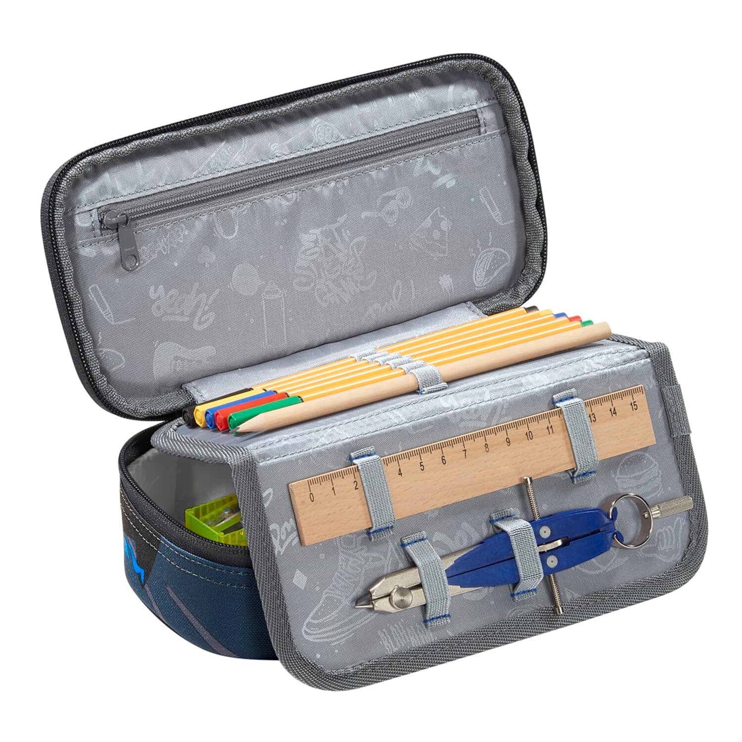 Coocazoo Etui Schlamperetui, leer – Blue Craft – Kunststoff – 24,0 × 6,0 × 11,0 cm