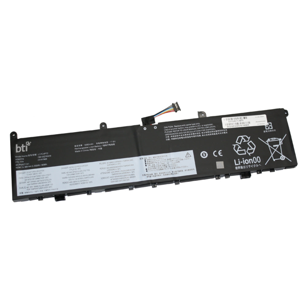 BTI Notebook-Akku – für Lenovo ThinkPad P1 (1. Gen.), X1 Extreme – 77 Wh, 15,36 V (4 Zellen) – Schwarz