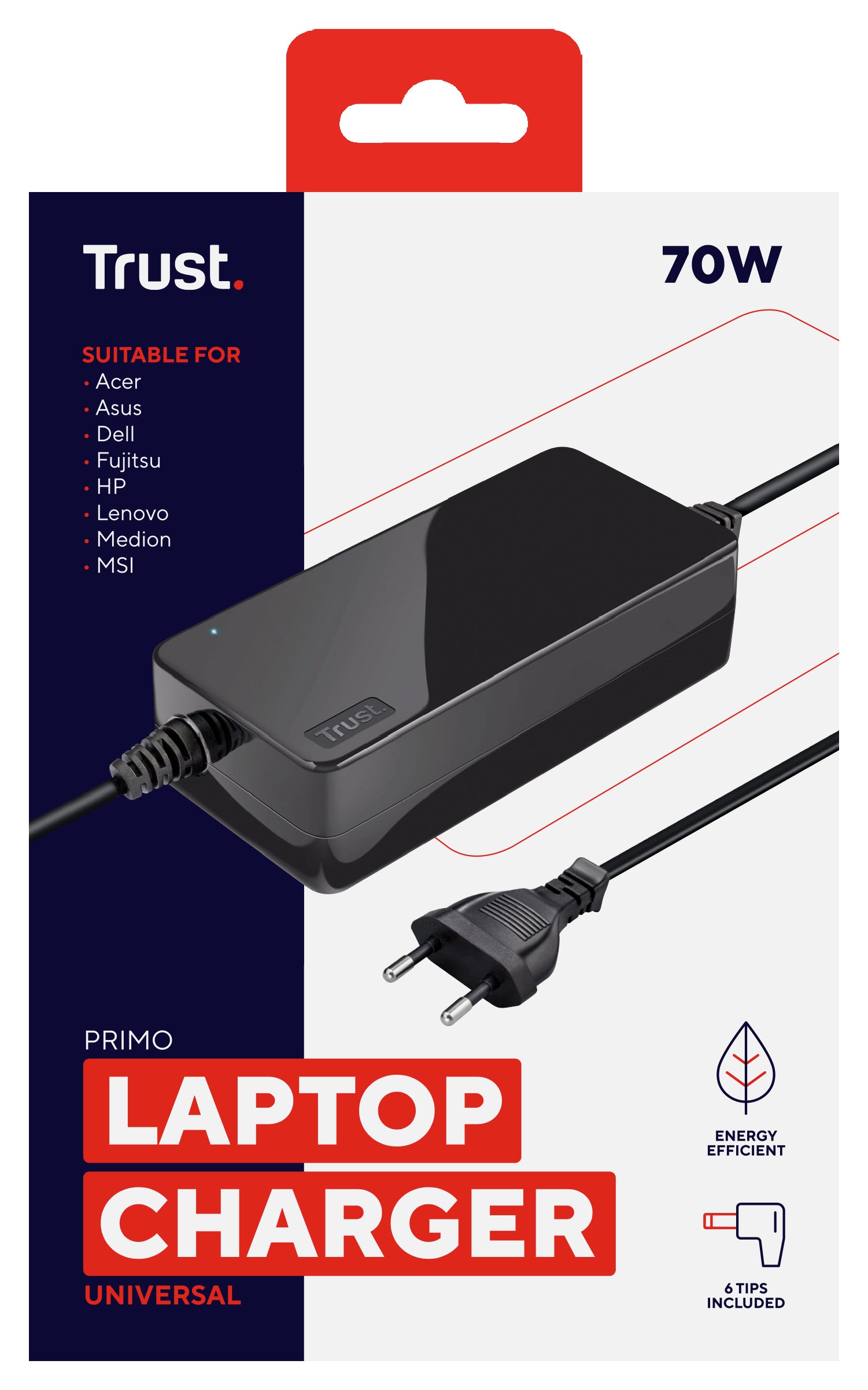 Trust Netzteil – 70 W, 19 V – für Acer, Asus, Compaq und andere – Schwarz