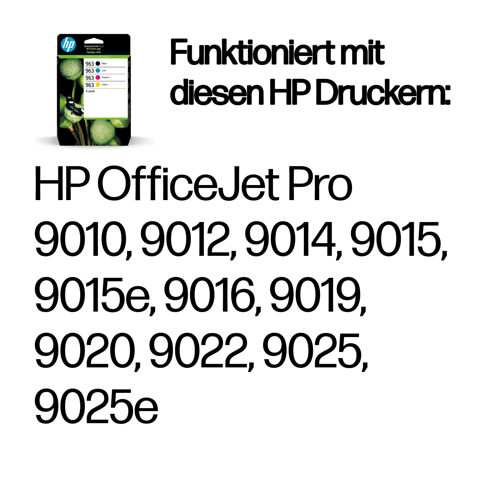 HP 963 Tintenpatronen-Multipack, Schwarz/Cyan/Magenta/Gelb (Original) – für HP OfficeJet Pro 9010/9012/9014 …