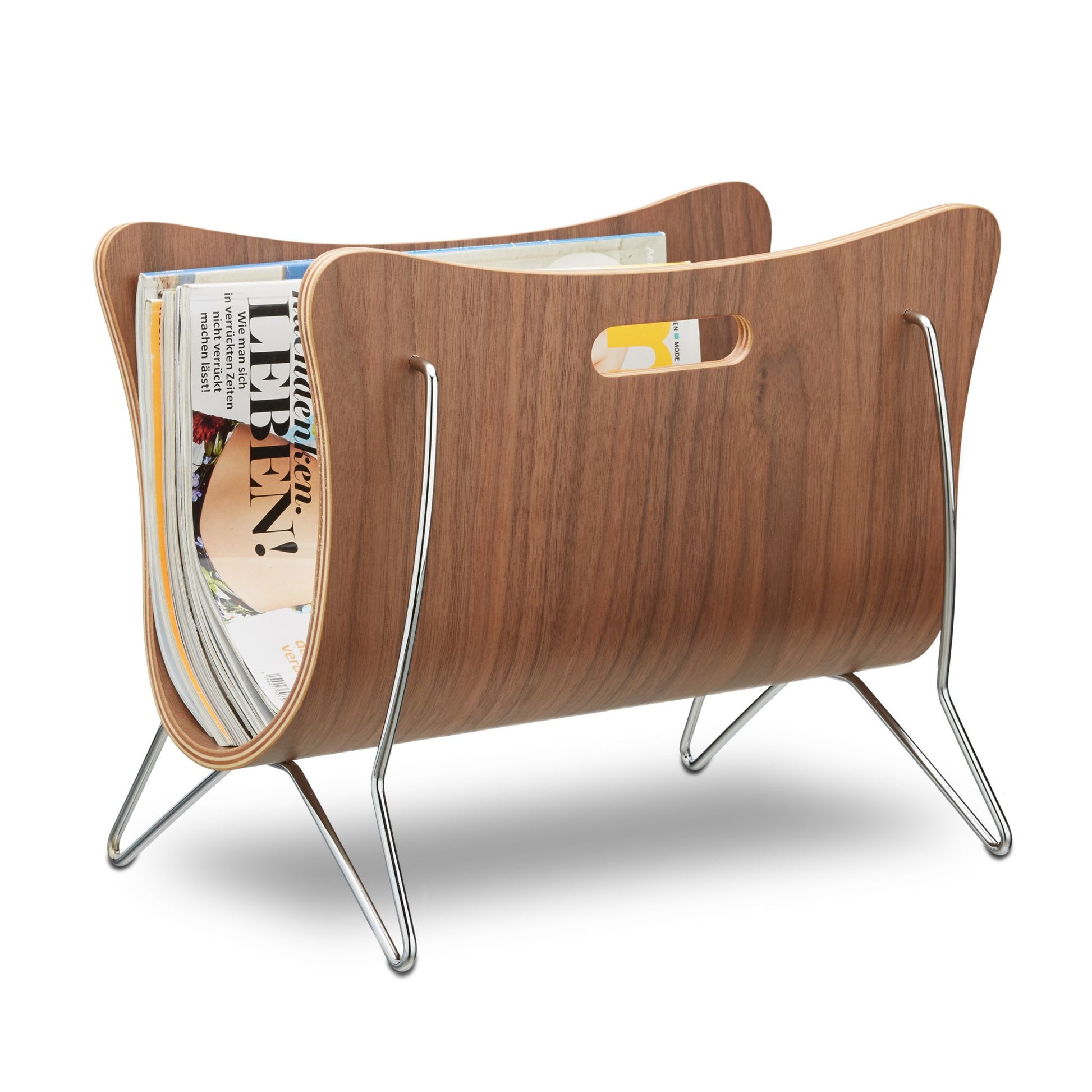 Relaxdays Zeitschriftenständer – Metall/Holz – Braun/Silber – 370 × 300 × 250 mm