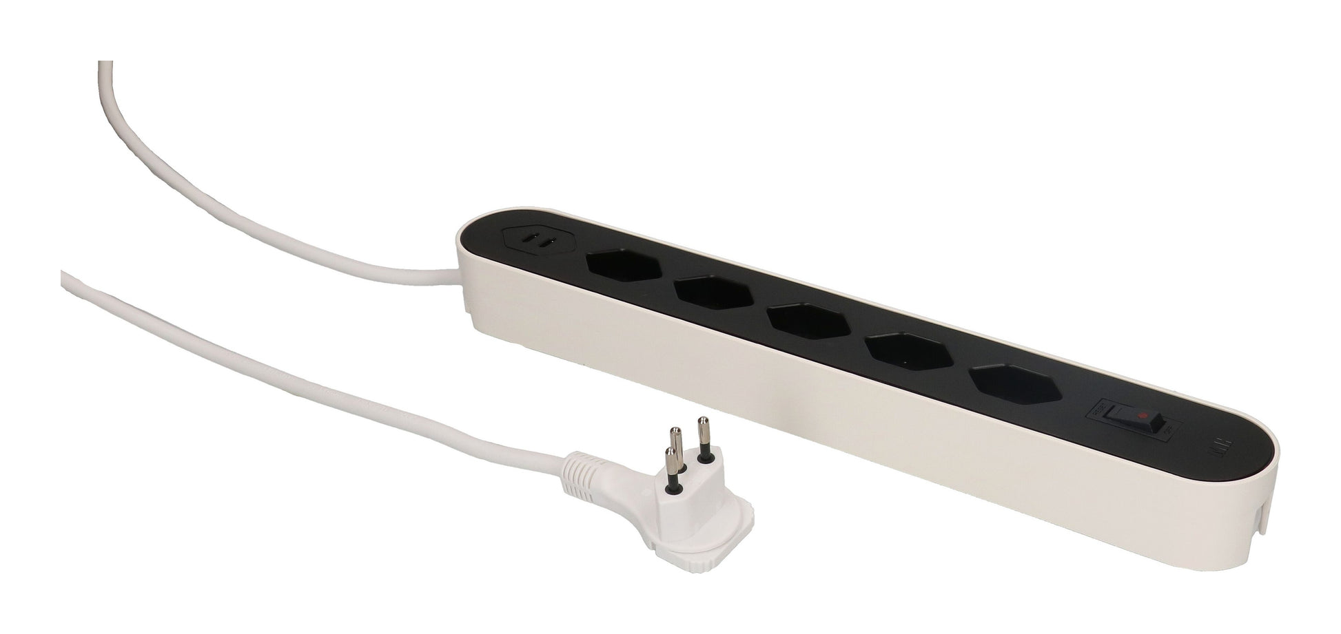 Max Hauri AG Max Hauri Design Line Steckdosenleiste – 5× T13, 2× USB-C 20 W, 2,2 m, mit Schalter, Weiss
