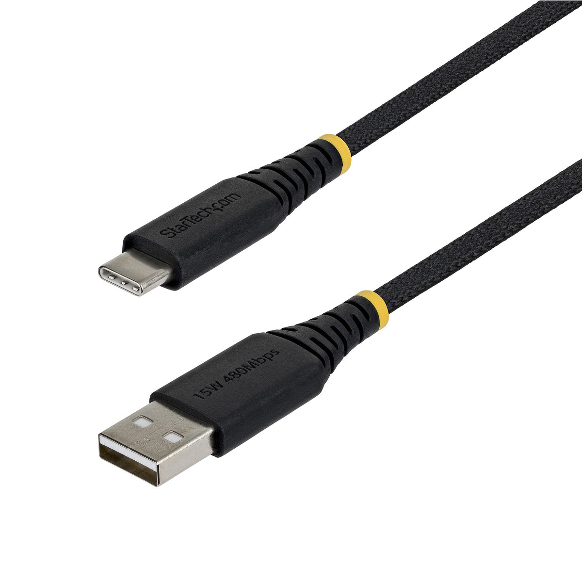 StarTech.com USB-Kabel – USB-A auf USB-C – USB 2.0 (480 Mbit/s) – 0,15 m – PD 15 W – Geflochten – Schwarz