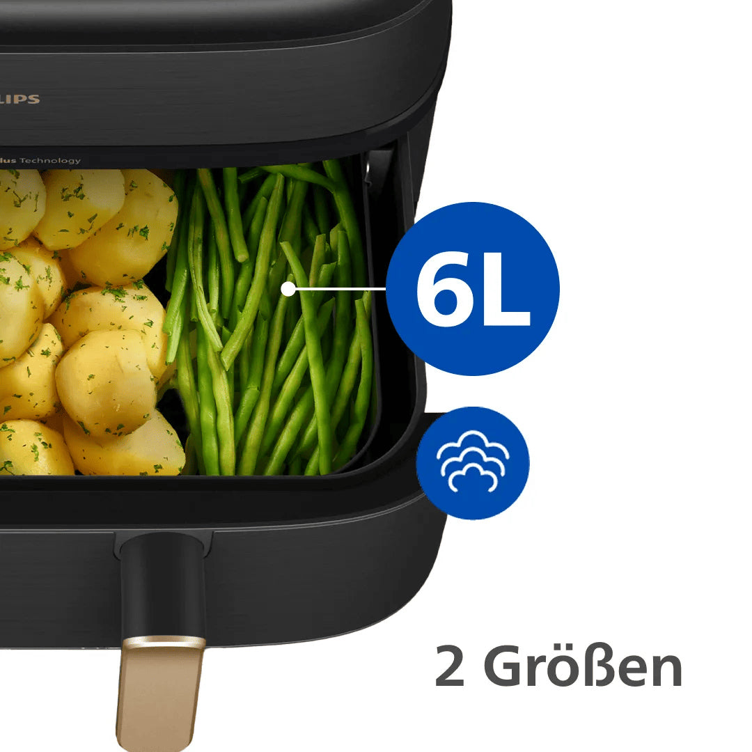 Philips Heissluftfritteuse NA552/00 – 9 l, Rapid Air & Braten, 2750 W – Schwarz/Gold