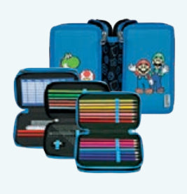 Scooli Tripledecker Super – Schlamperetui, gefüllt, 3 Klappen, Mario, blau, Polyester, 19 × 12 × 7 cm
