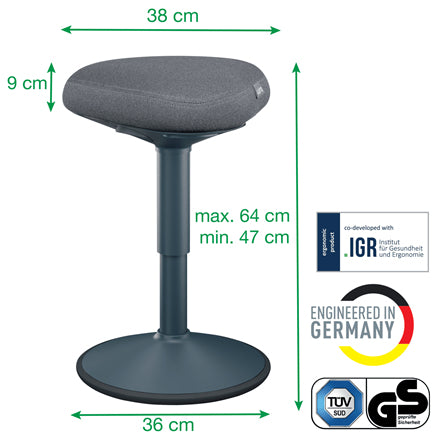 Leitz Hocker Ergo Active – 46–64 cm, 110 kg, dunkelgrau