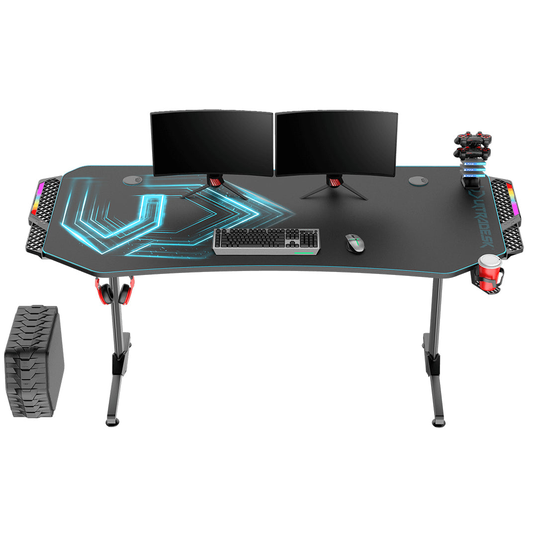 Ultradesk Rollbarer Computertisch, bis 100 kg, 1'750×750×760 mm, RGB-LED, schwarz/blau