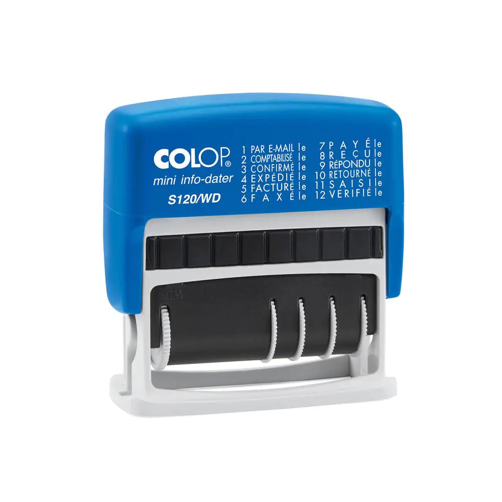 Colop Mini Dater S120/WD – Selbstfärbender Wort- & Datumstempel, Französisch, Abdruck 42 × 4 mm – schwarz