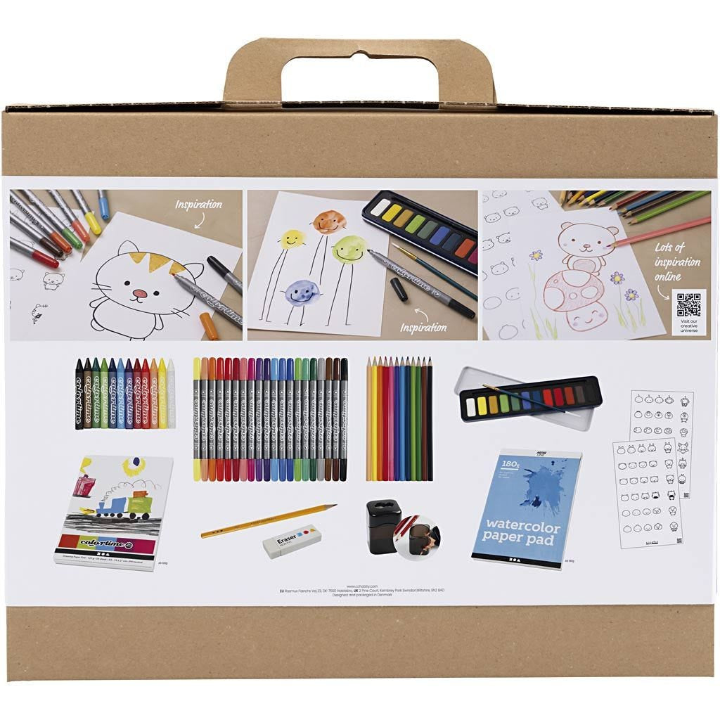 Creativ Company Zeichen-Set – 20 Marker, 12 Aquarellfarben, 12 Buntstifte – ab 6 Jahren