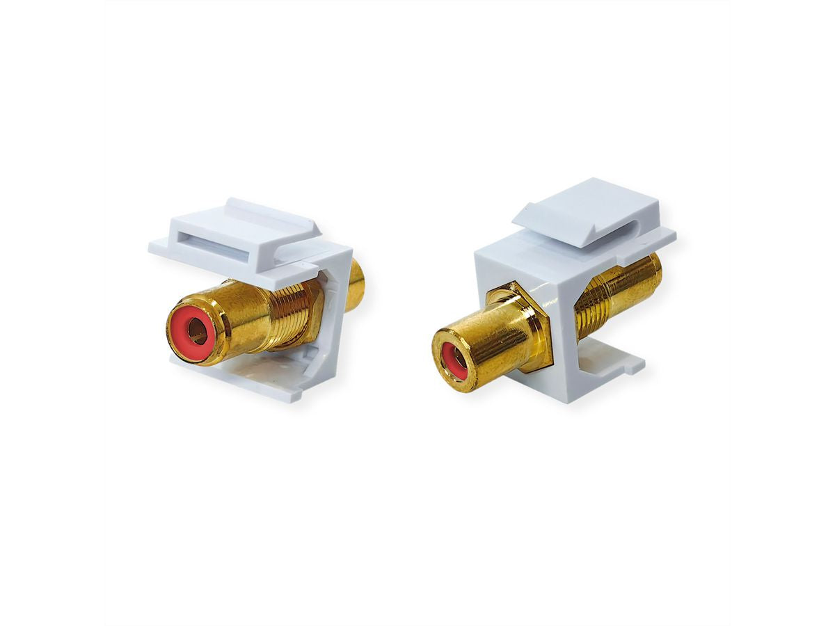 VALUE 25.99.8213 Keystone-Modul RCA zu RCA – abgewinkelt, 2× Buchse, Kunststoff, 16 × 32 × 19 mm – Gold/Weiss