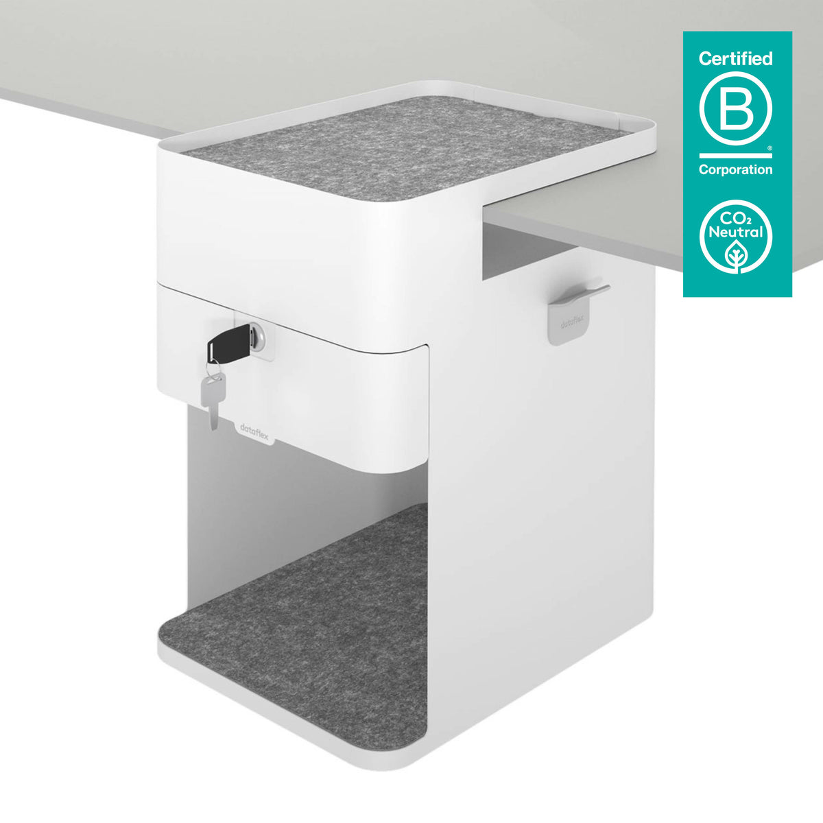 Dataflex Bento – Untertisch-Schrank, 1 Schublade, abschliessbar, 361 × 254 × 407 mm, Weiss, Stahl