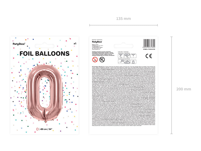 PartyDeco Folienballon Zahl 0 – Roségold – 86 cm – Folie – 1 Stk