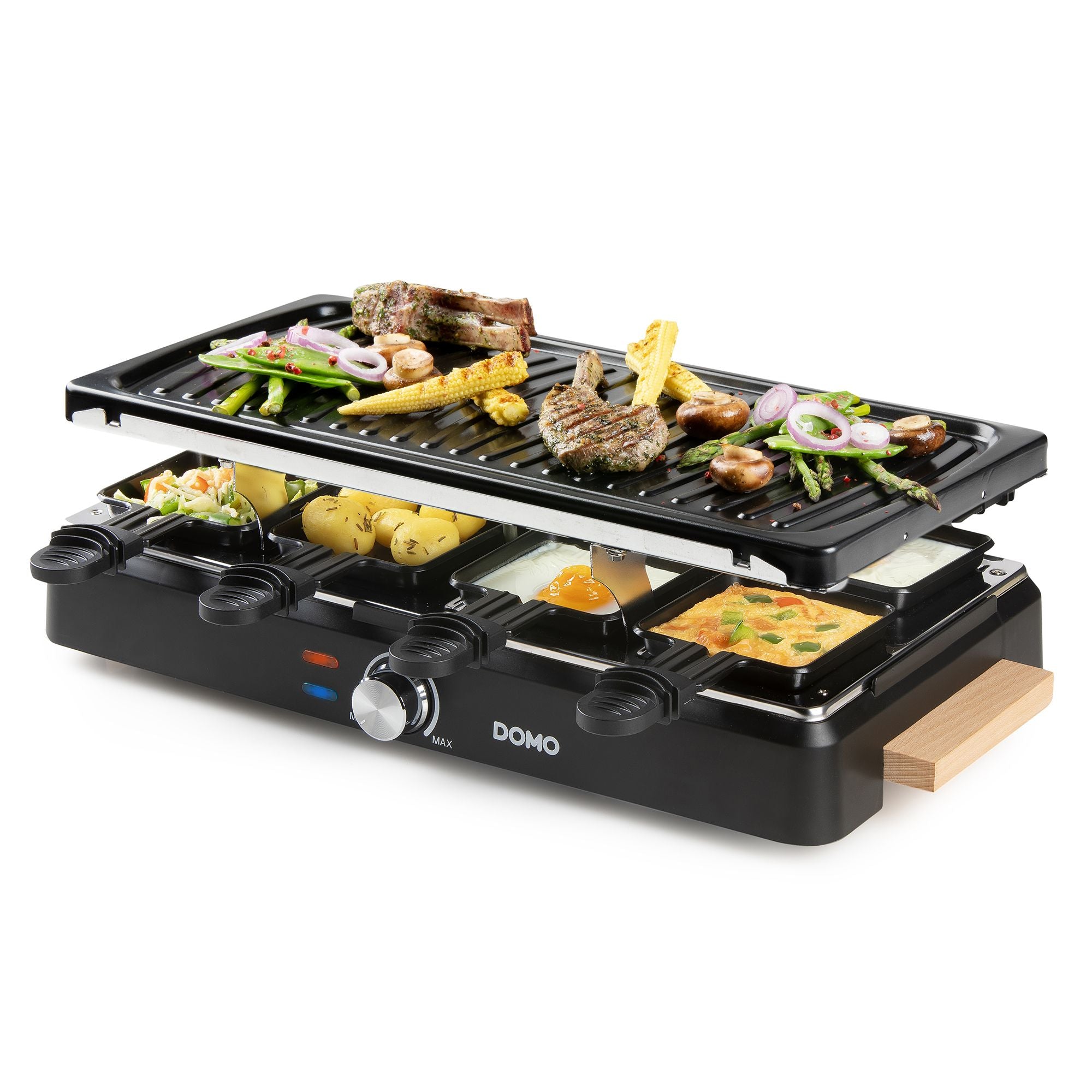 Domo Raclette DO9294G – 8 Personen, Keramik-Grillplatte, 1400 W – schwarz