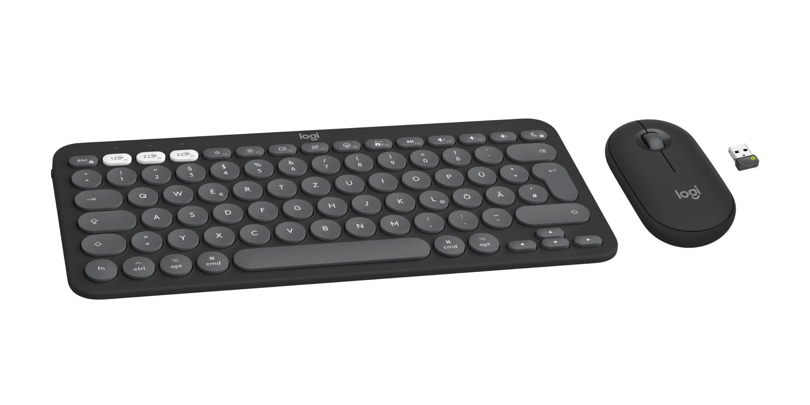 Logitech Pebble 2 Combo – Tastatur, kabellos (Bluetooth), DE-Layout (DE), Grau – für macOS
